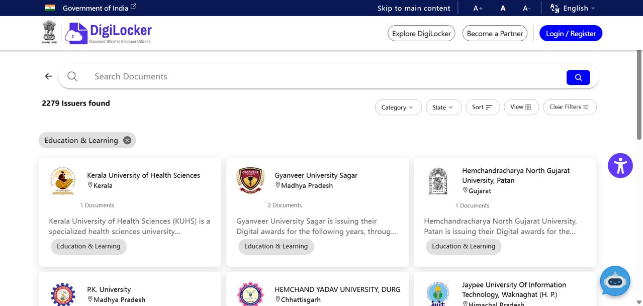 DigiLocker public education issuer directory